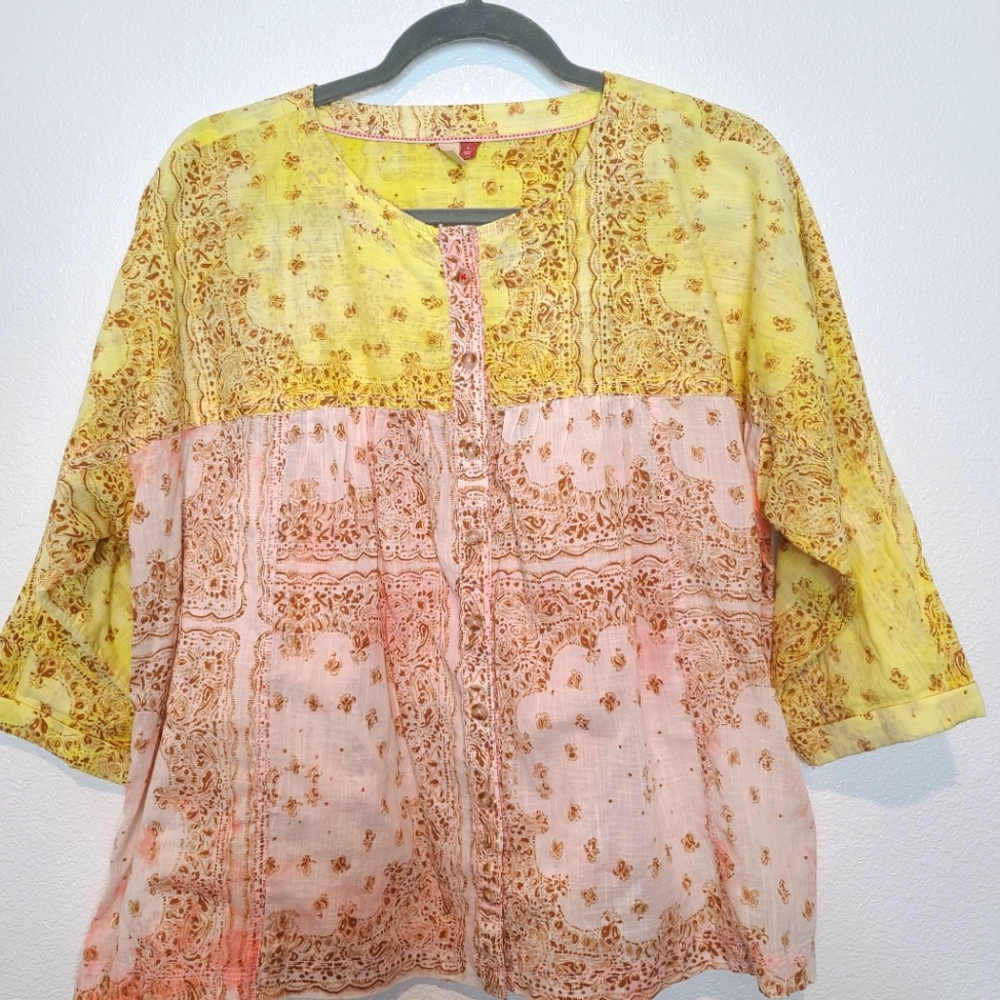 Anthropologie Pilcro Tavi Batik Boho Bandana Print Button Down Blouse Top - Picture 4 of 9